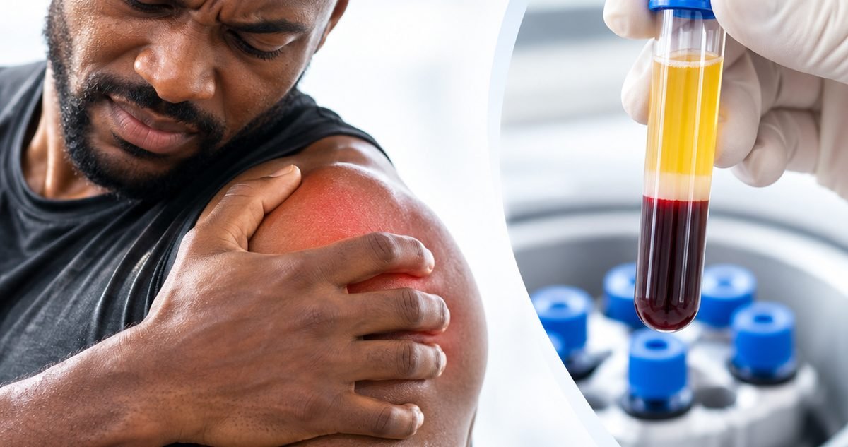 PRP for Shoulder Pain: A Natural Way to Heal Without Surgery Provider preparing a platelet-rich plasma (PRP) injection to treat a patient's shoulder pain.